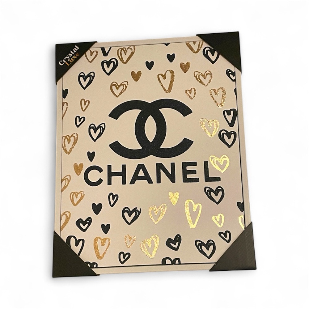 Designer Chanel Canvas Wall Art Gold & Black Hearts